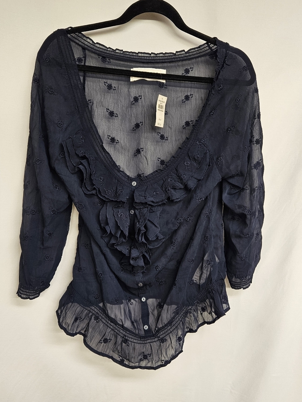 Abercrombie & Fitch Sheer Button Ruffle Cardigan Blouse Medium NWT $68 Retail